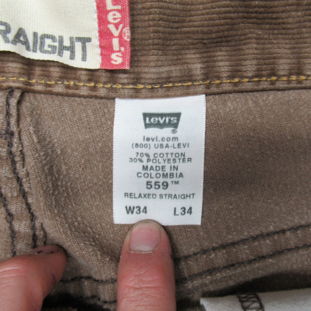 Levis 559 Baggy Pants Mens 34x32 Brown Corduroy Relaxed Fit Straight‎ Leg VTG - Picture 7 of 13